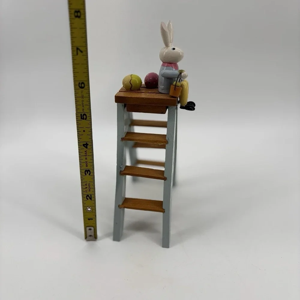 Vintage Erzgebirge Wooden ‎ Easter  Bunny Rabbit on Ladder With Eggs Figurine